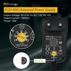 PCEnergy PCE1500-UNI  Voedingsadapter DC 3-12V 1,5A 18W