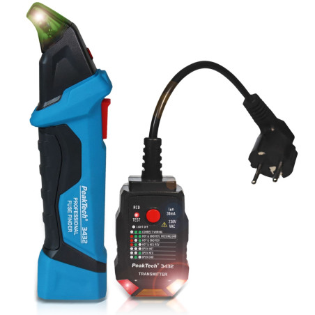 PeakTech 3432 Zekeringzoeker met RCD-tester | Soldeerbout-shop.nl