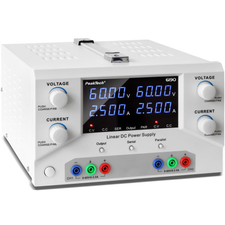 PeakTech 6190 Dubbele labvoeding 2x 0-60VDC & 0-2,5A