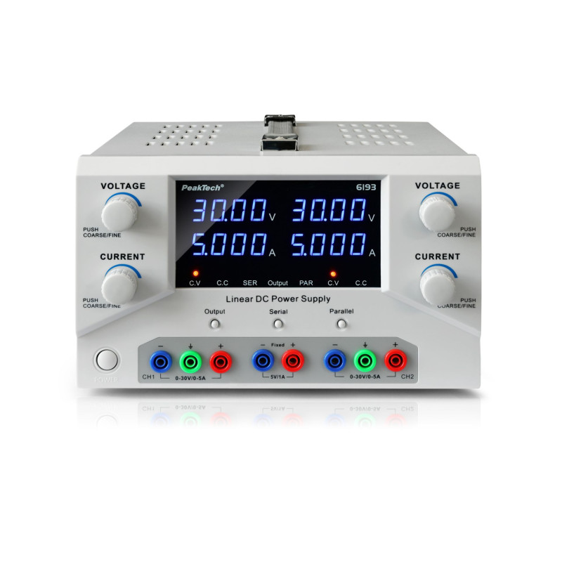 PeakTech 6193 Dubbele labvoeding 2x 0-30VDC & 0-5A + 5V & 1A en USB-interface PeakTech 6193 Dubbele labvoeding 2x 0-30VDC & 0-5A + 5V & 1A en USB-interface