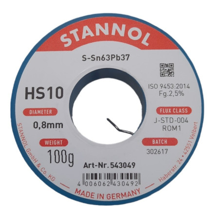 Stannol HS10 543049 soldeertin 0,8mm 100gram | Soldeerbout-shop.nl