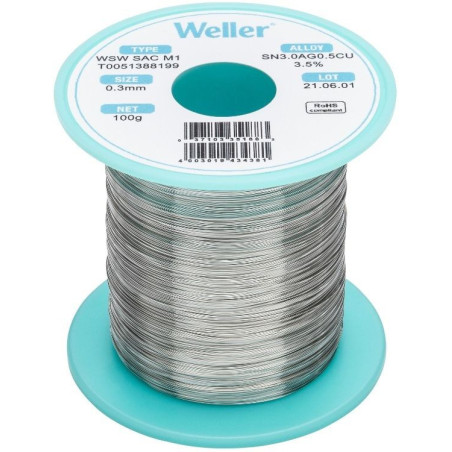 Weller WSW SAC M1 soldeertin 0,3mm 100gram loodvrij met zilver | Soldeerbout-shop.nl