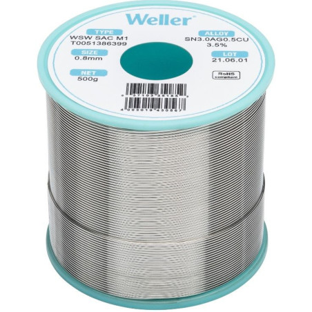 Weller WSW SAC M1 soldeertin 0,8mm 500gram loodvrij met zilver | Soldeerbout-shop.nl