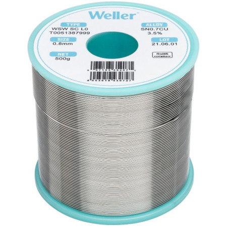 Weller WSW SC L0 soldeertin 0,8mm 500gram loodvrij | Soldeerbout-shop.nl