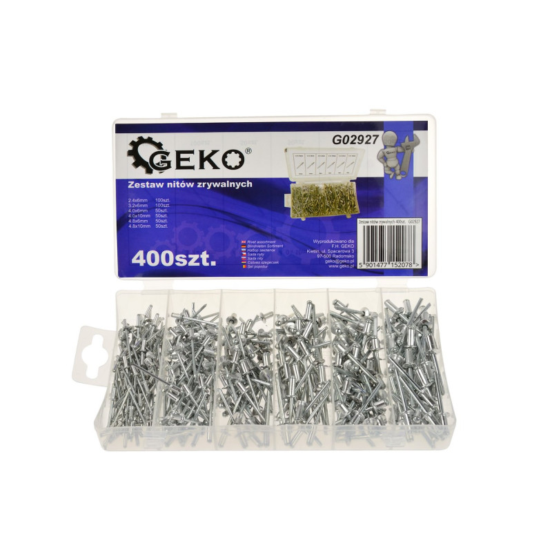 GEKO G02927 Popnagelassortiment aluminium (400 stuks)