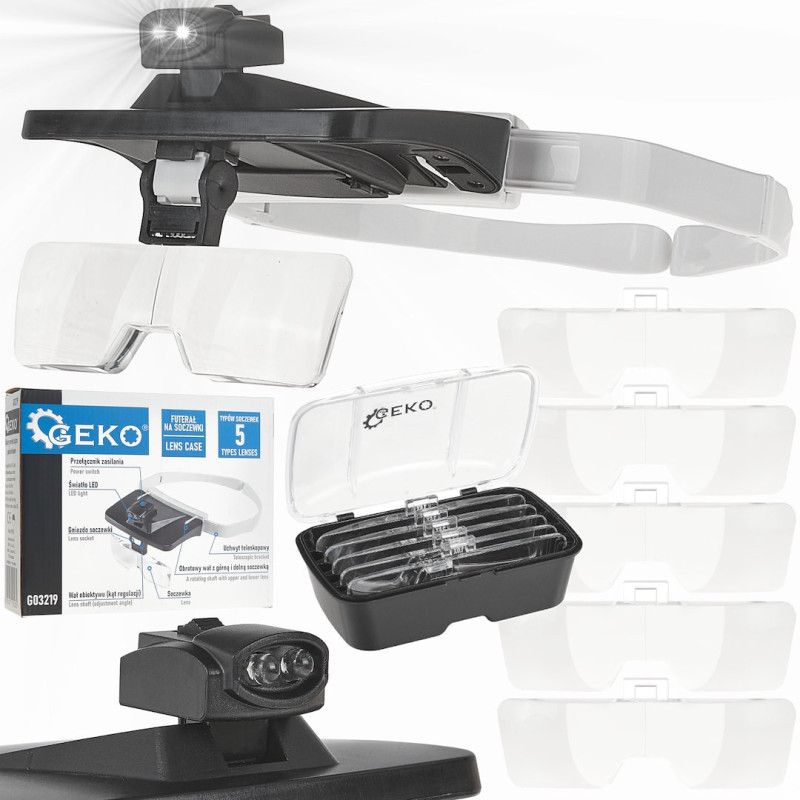 GEKO G03219 Vergrootglas met hoofdband en verlichting