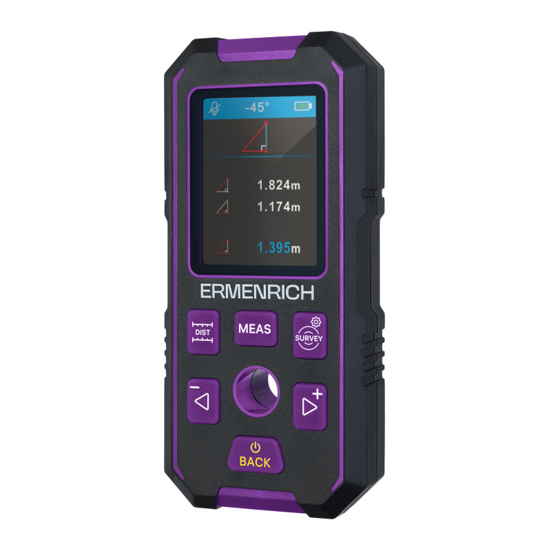 Ermenrich SM90 3-in-1 Wanddetector, waterpas en laserafstandsmeter 40m (paars)
