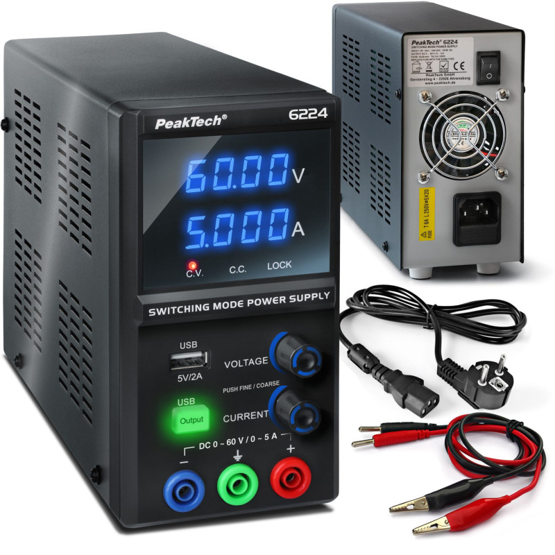 PeakTech 6224 Labvoeding 0-60VDC & 0-5A + USB